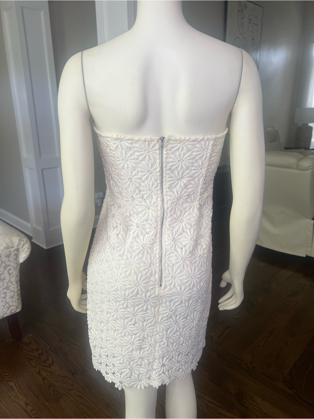 Strapless White Floral Lace Mini Dress - Picture 3 of 8